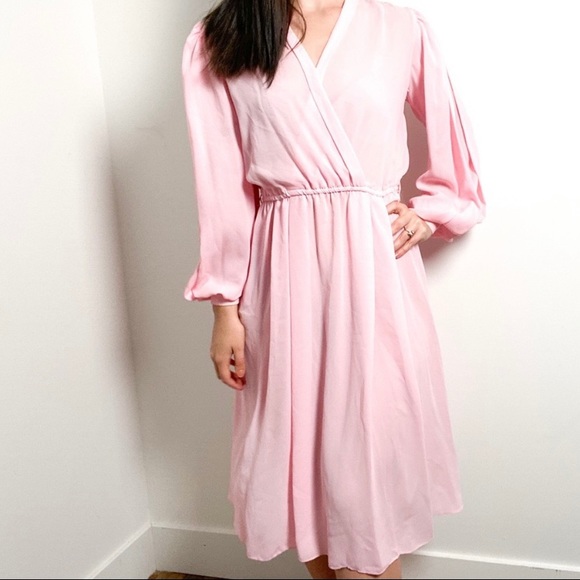 Vintage Women’s Midi Dress Pink Long Sleeve Pink - Picture 2 of 6